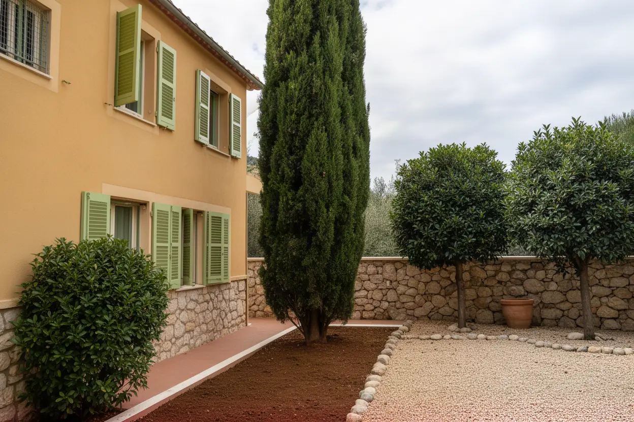 Cyprès incliné avant abattage à Villefranche-sur-Mer